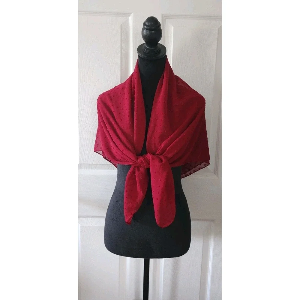 40x 40 Square Scarf Dotted Polyester Sheer Chiffon in Red
